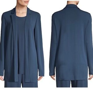 Lafayette 148 Rainey Matte Jersey Open Front Jacket Dungaree Blue XL